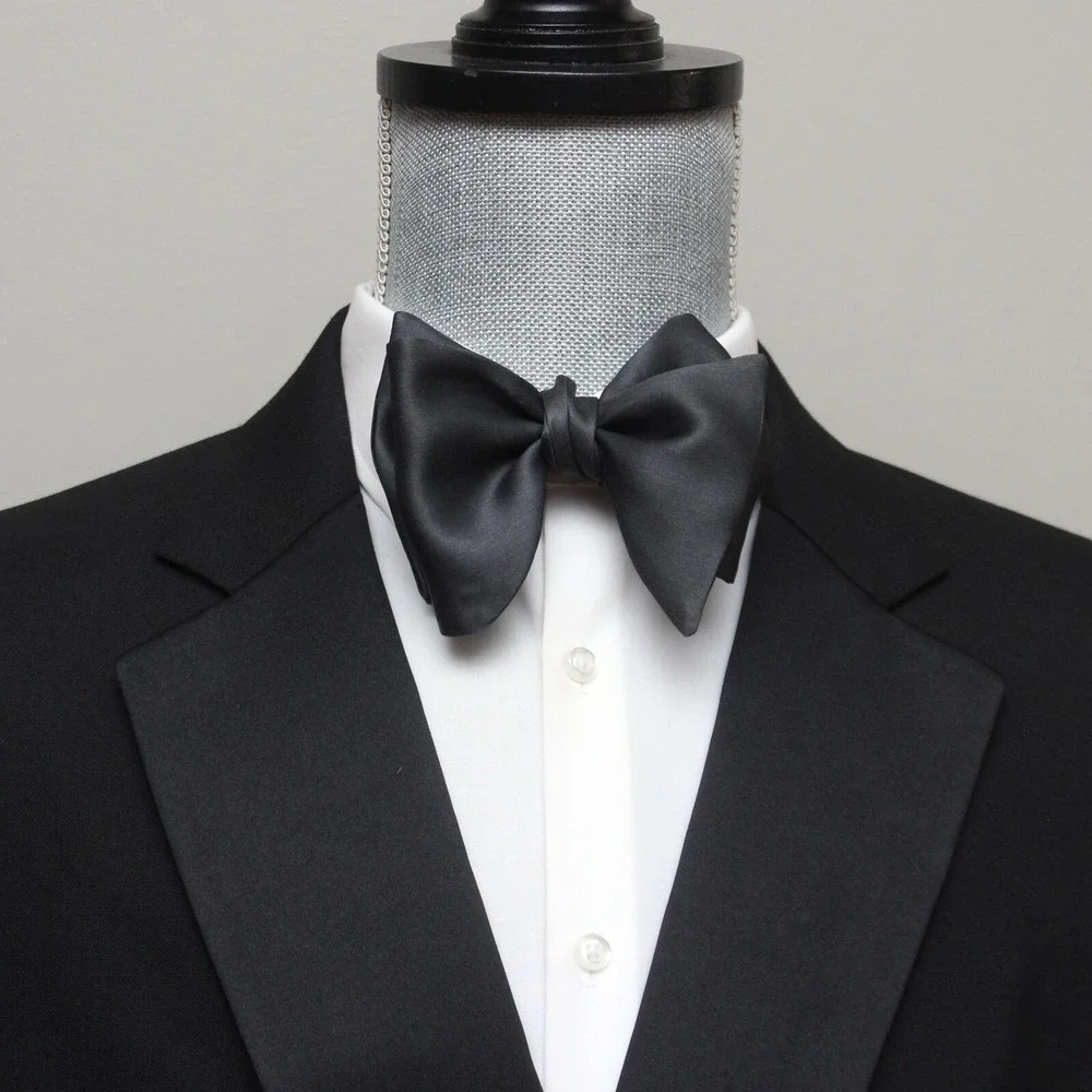 NWT Men's Self-tied Bow Tie Dark Grey Silk‎ Bowtie Big Butterfly S621